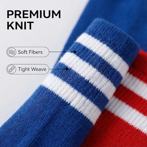Christmas Classic Athletic Knee High Socks, 2 Pairs Triple Stripes Over The Red