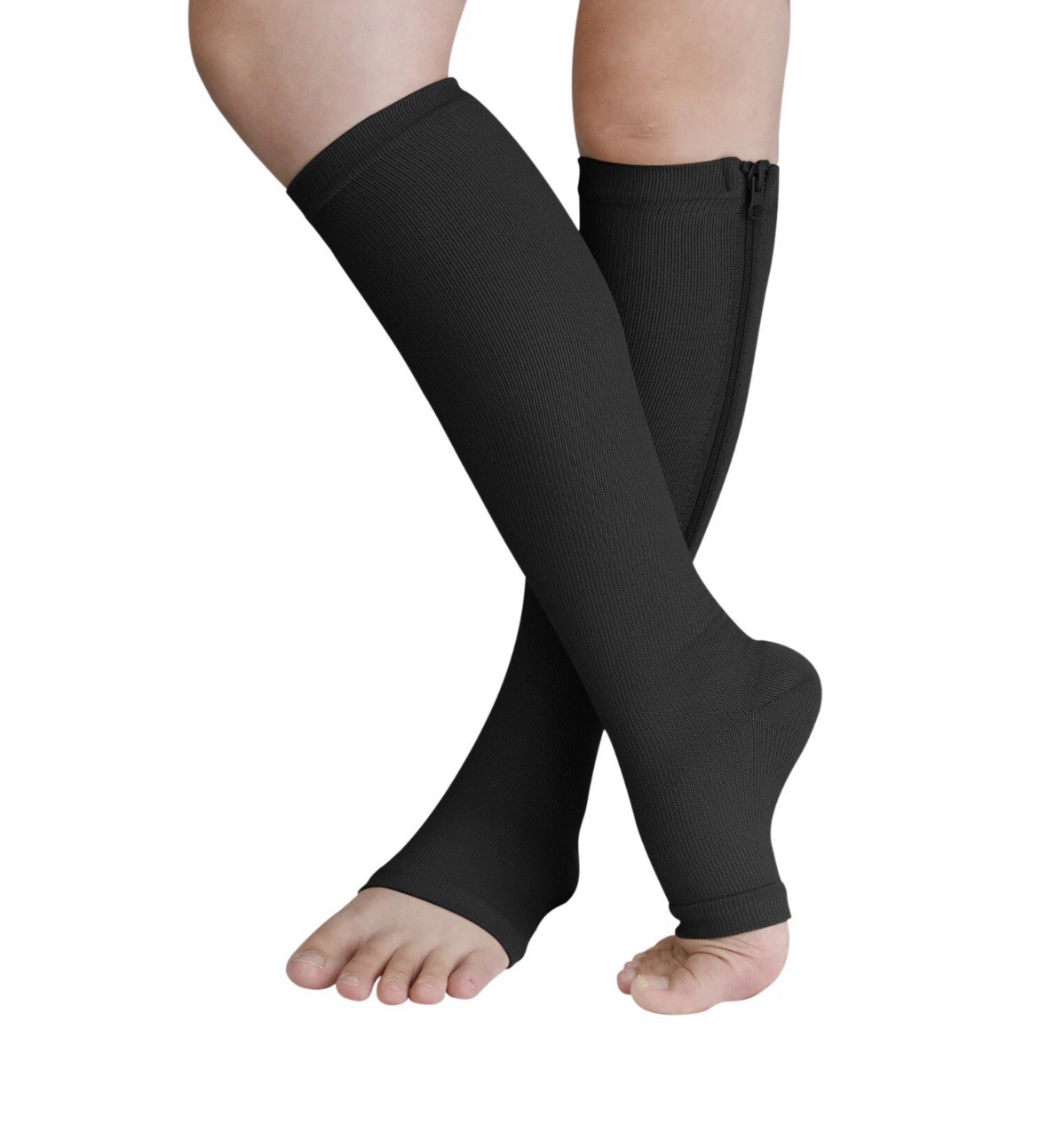 Nylon Zipper Compression Socks – 20-30 Support for Men & Women Size XXL Black