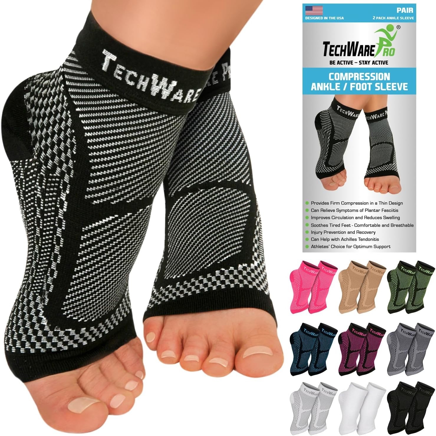 TechWare Pro Ankle Brace Compression Sleeve – L/XL – Black/Grey