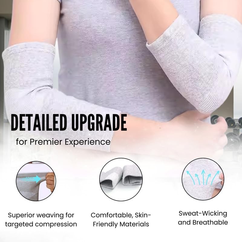 Elbow Sleeve (Pair 1) – Bamboo Charcoal Compression Support Brace (Gray) New
