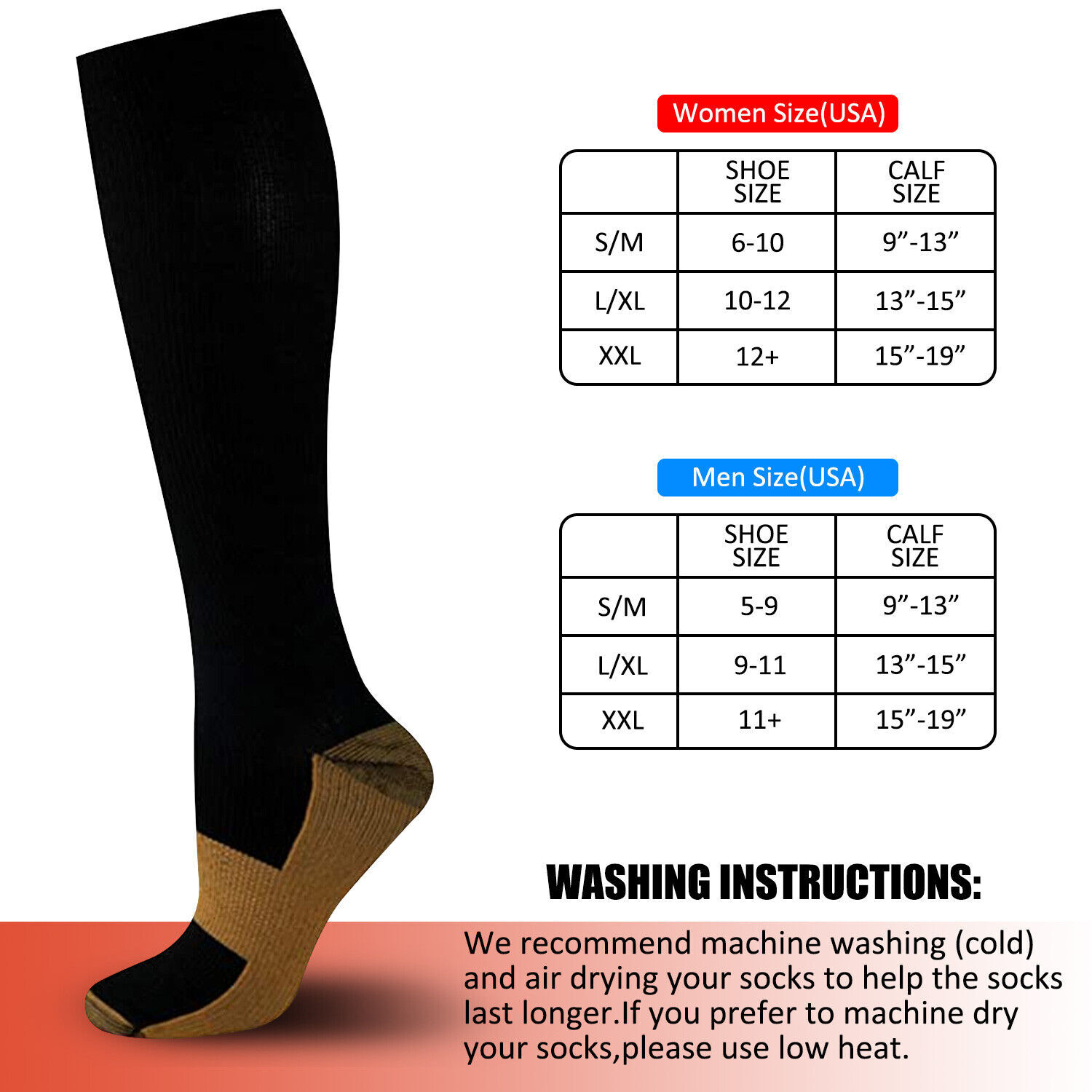 4 Pairs Copper Compression Socks 20-30 mmhg Stockings Graduated Support