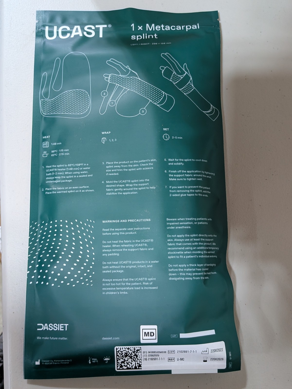 (Box of 10) Dassiet Ucast MC Metacarpal Splint NEW Finland U-MC