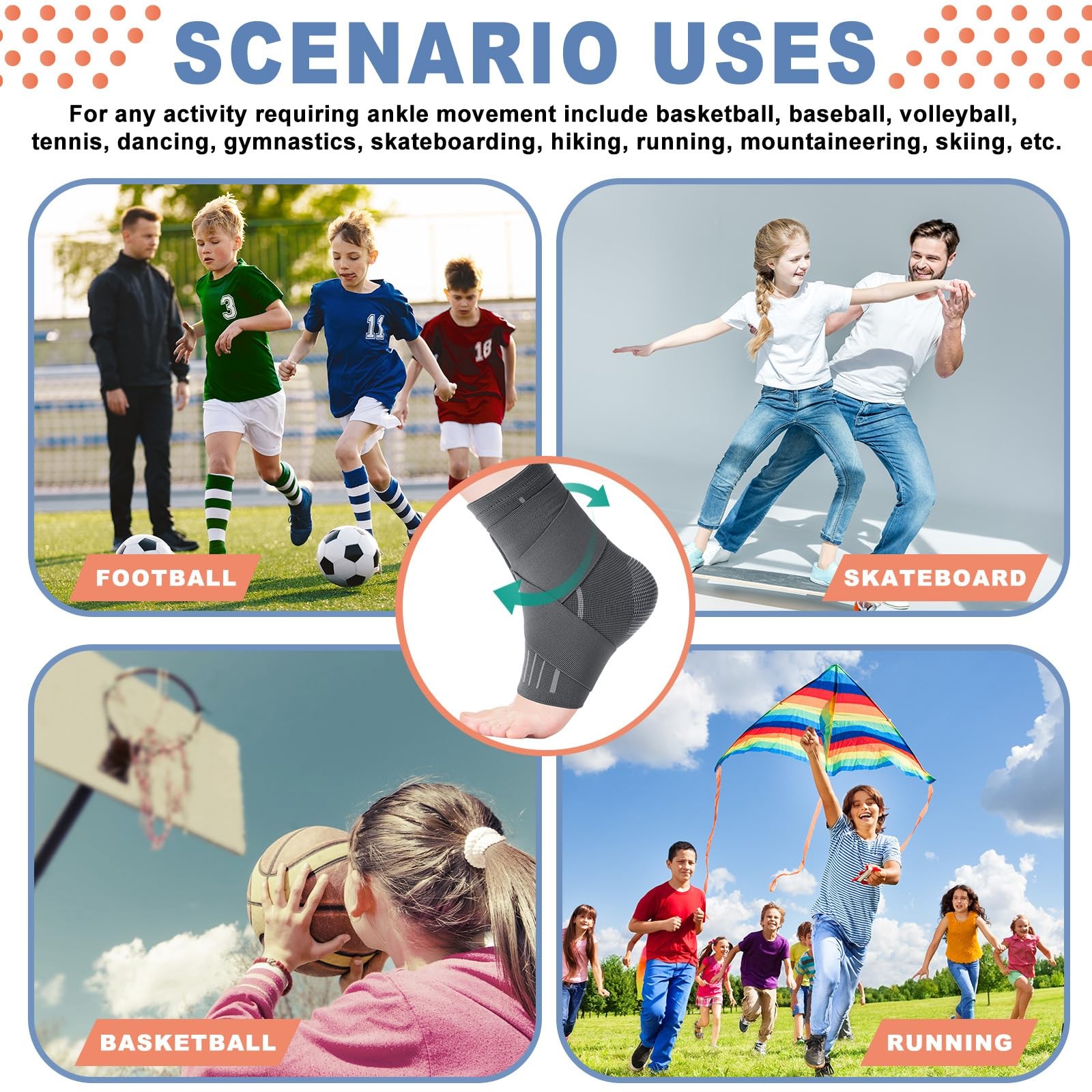 Kids Compression Ankle Brace Sleeve Grey Small Elastic Foot Support 1 Pair
