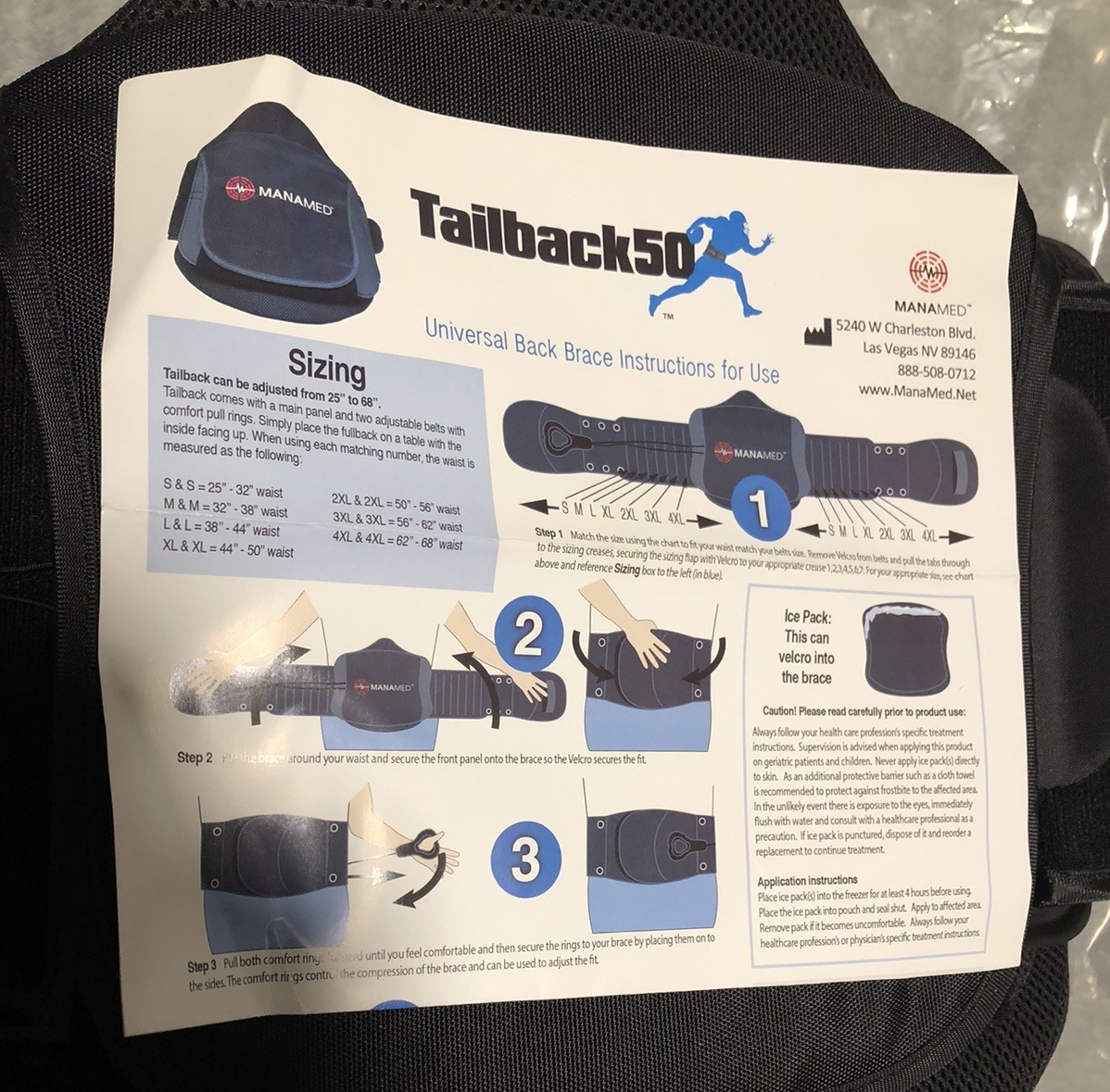 MANAMED Tailback 50 Universal Back Brace Adjusts 25″ to 68″ S-4XL TB050-2 NEW
