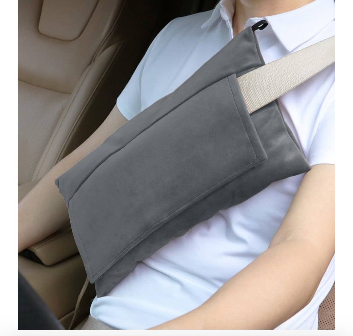 Post-Surgery Seat Belt Pillow – Super Soft Mastectomy & Tummy Tuck Cushion, Grey