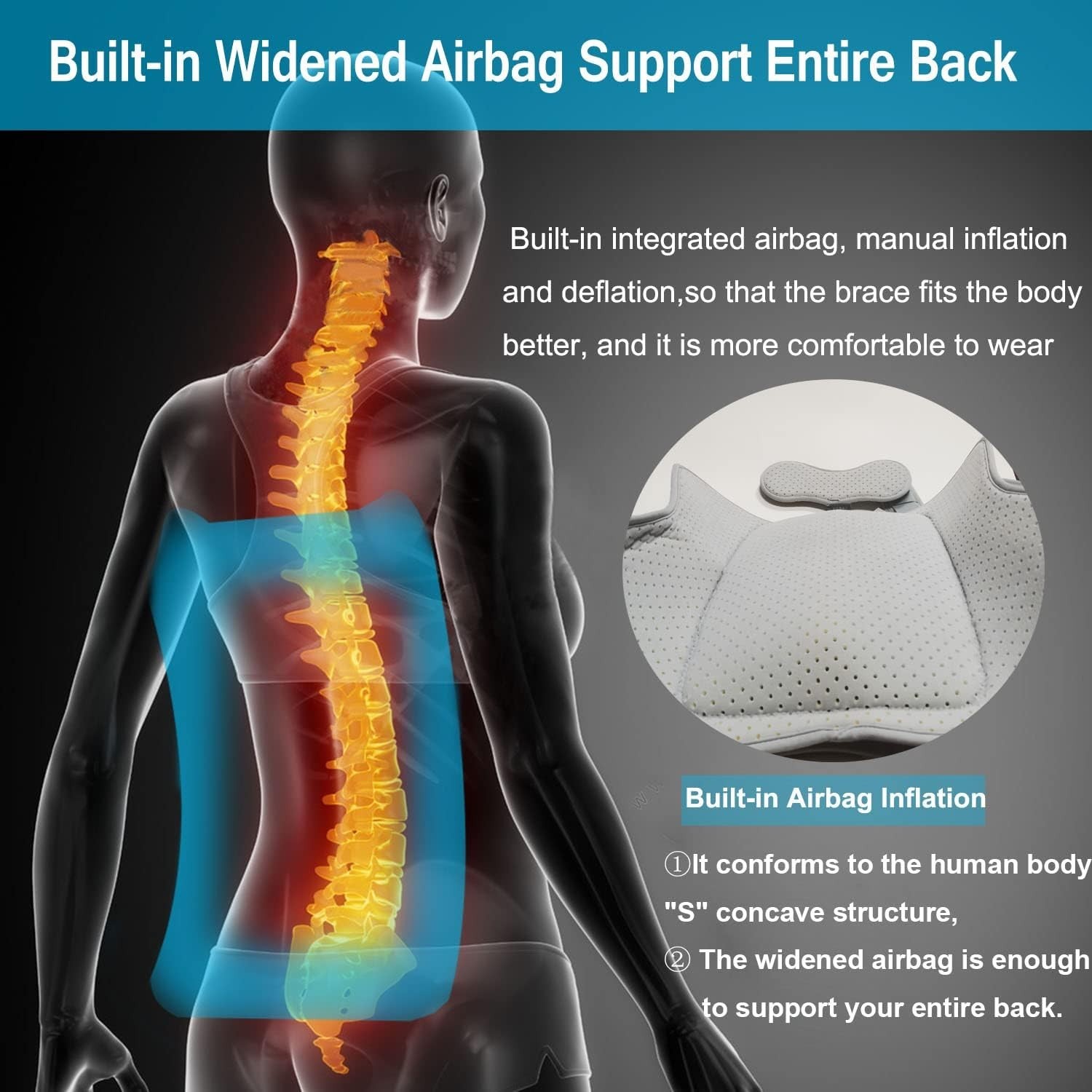 TLSO Inflatable Thoracolumbar Fixed Back Spinal Brace,Straightener for Fractures