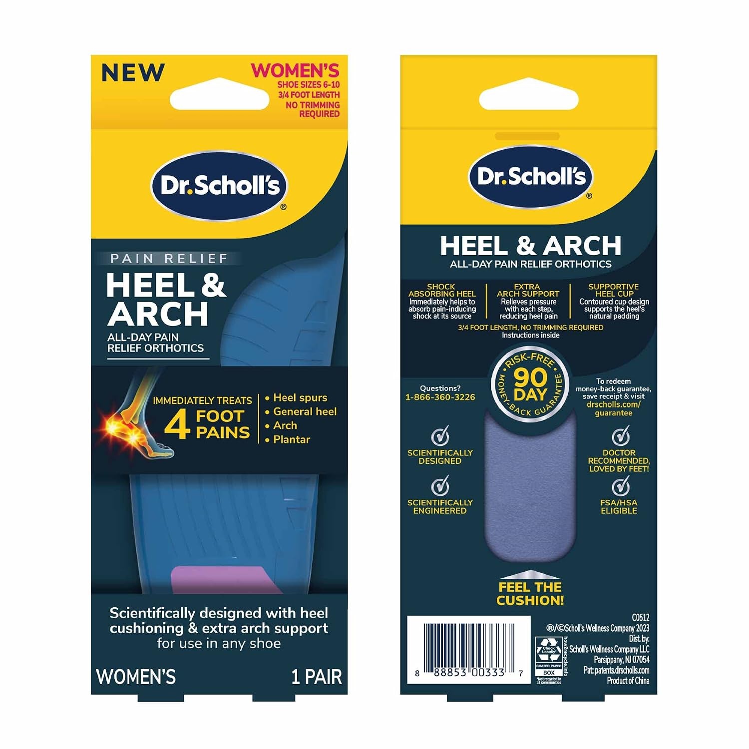 Orthotic Insoles for Women’s 6-10 Shoe Size, 3/4 Length, Pain Relief Orthotics