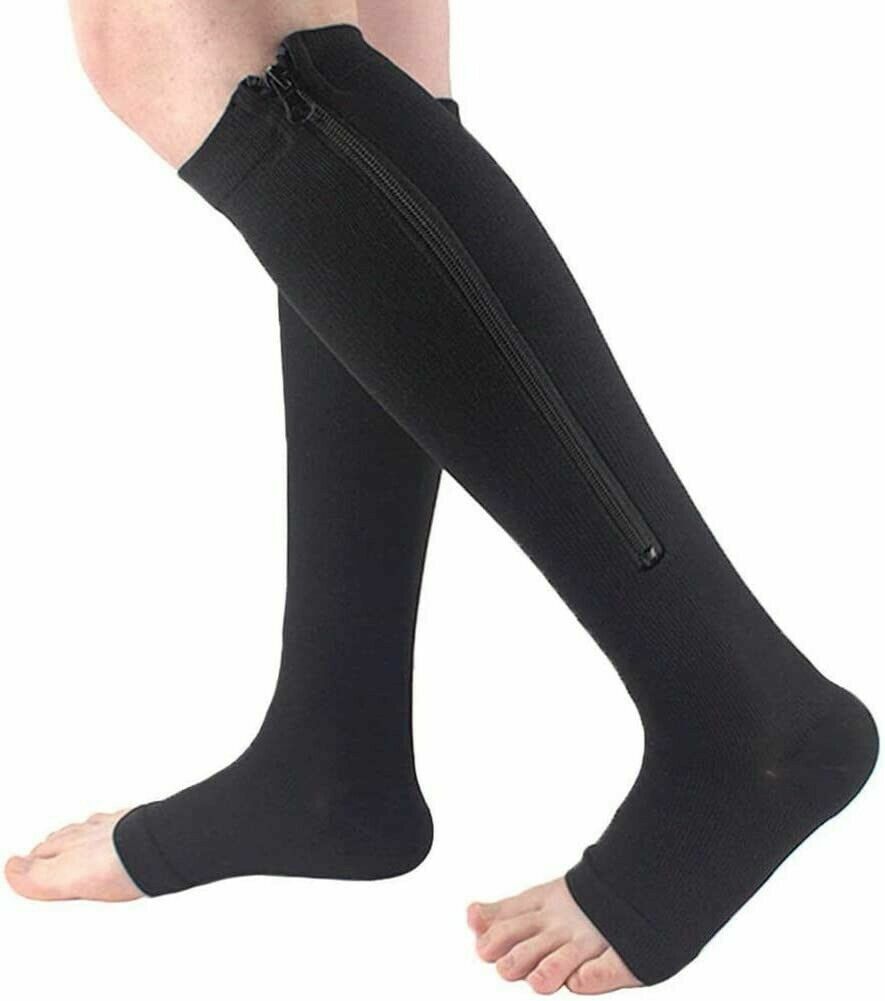 Copper Open Toe Compression Socks Zipper Leg Calf Ankle Support Men Women S-XL