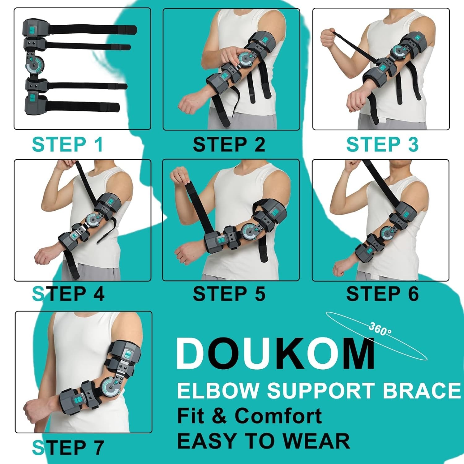 DOUKOM Hinged Post Op Elbow Brace, Adjustable Range of Motion Support -LEFT SIDE