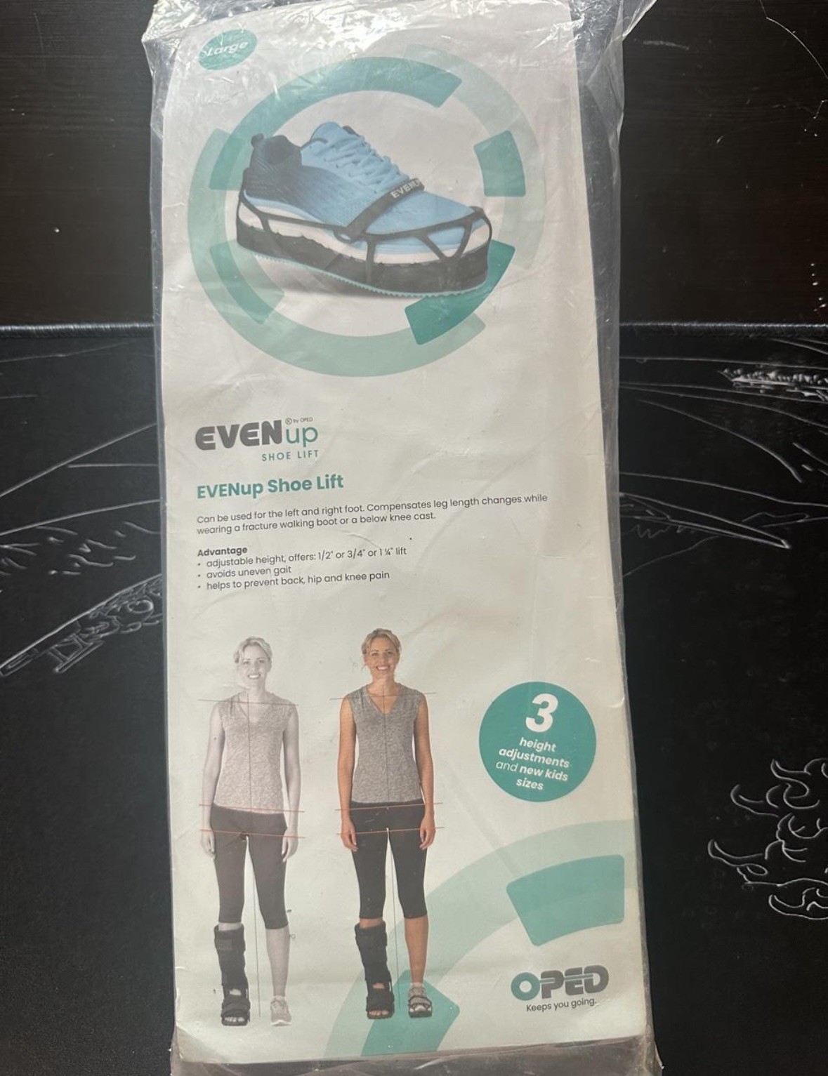 OPED Even Up Shoe Lift with 3 Height Adjustments 3/8”, 5/8”, 1 3/8” Sz Large