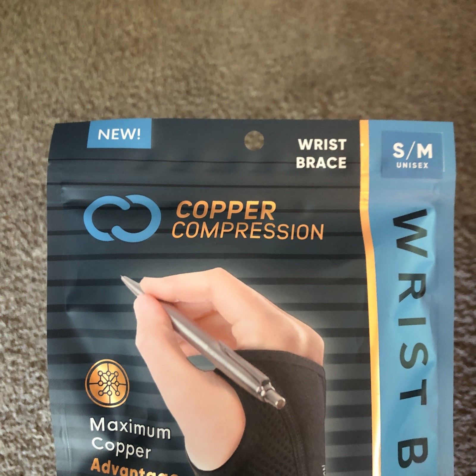 Copper Compression Wrist Brace Fits Right Hand S/M Unisex Washable New Sealed