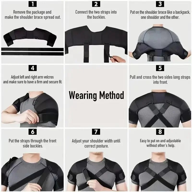 Double Shoulder Brace Rotator Cuff Pain Relief Adjustable Compression Support