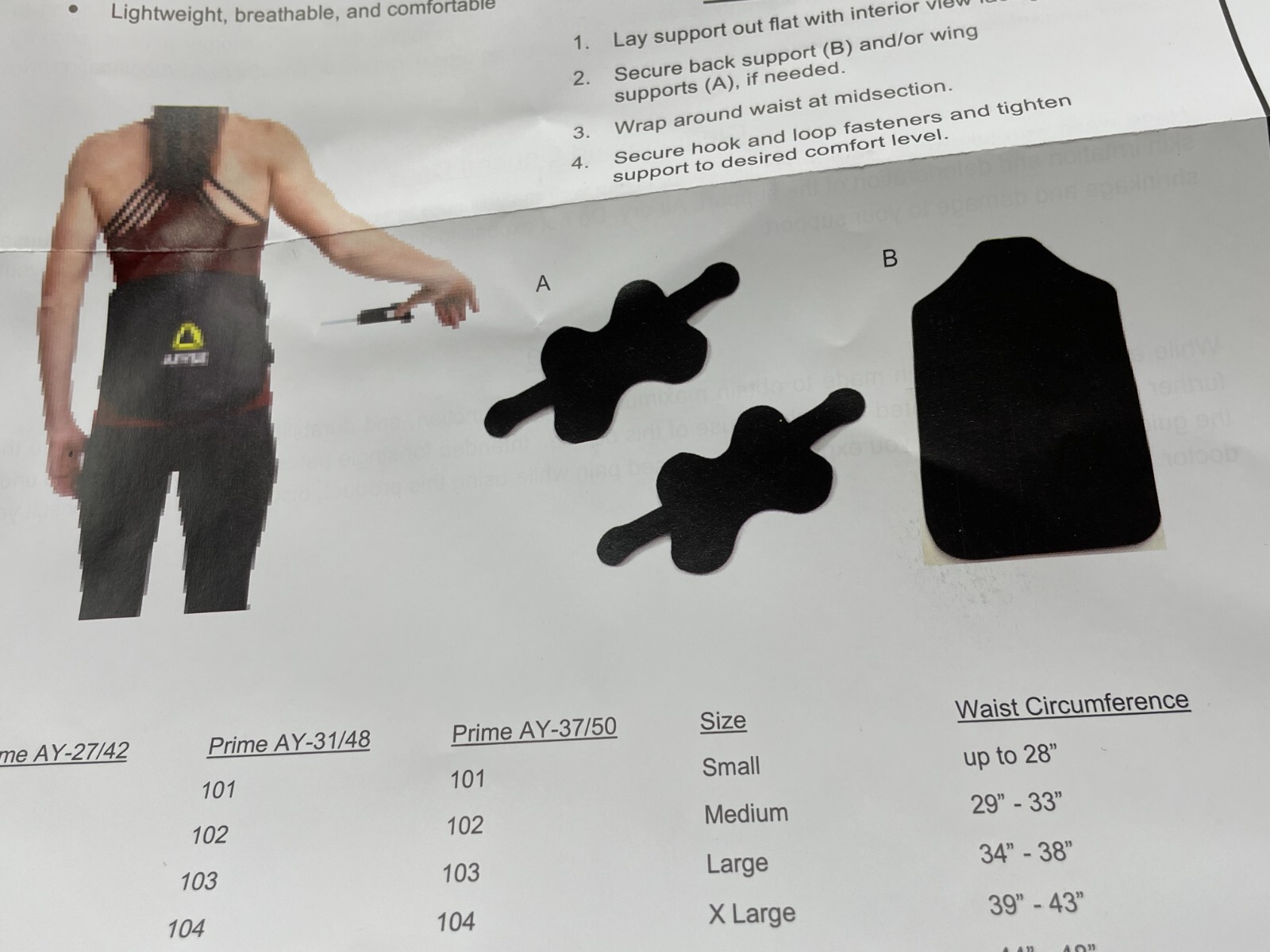 Aryse Back Brace AY-37/50-103 Size Large Black Compressive Support L0637/L0650