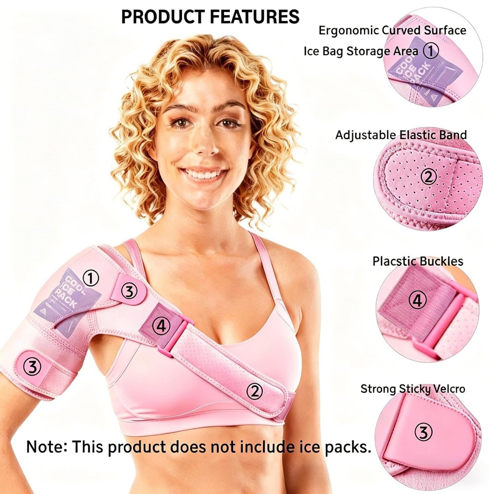 Pink Adjustable Shoulder Brace Wrap One Size for Women & Men
