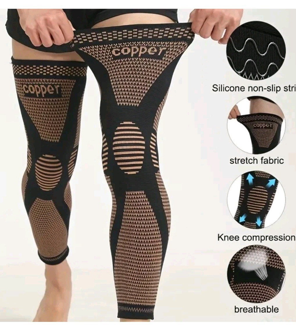 1PC Copper Compression Knee Sleeve Full Leg Support Breathable Knit Brace Size M