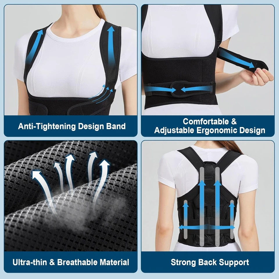 Full Back Posture Corrector Adjustable Brace Spine Shoulder Support 1 Pc
