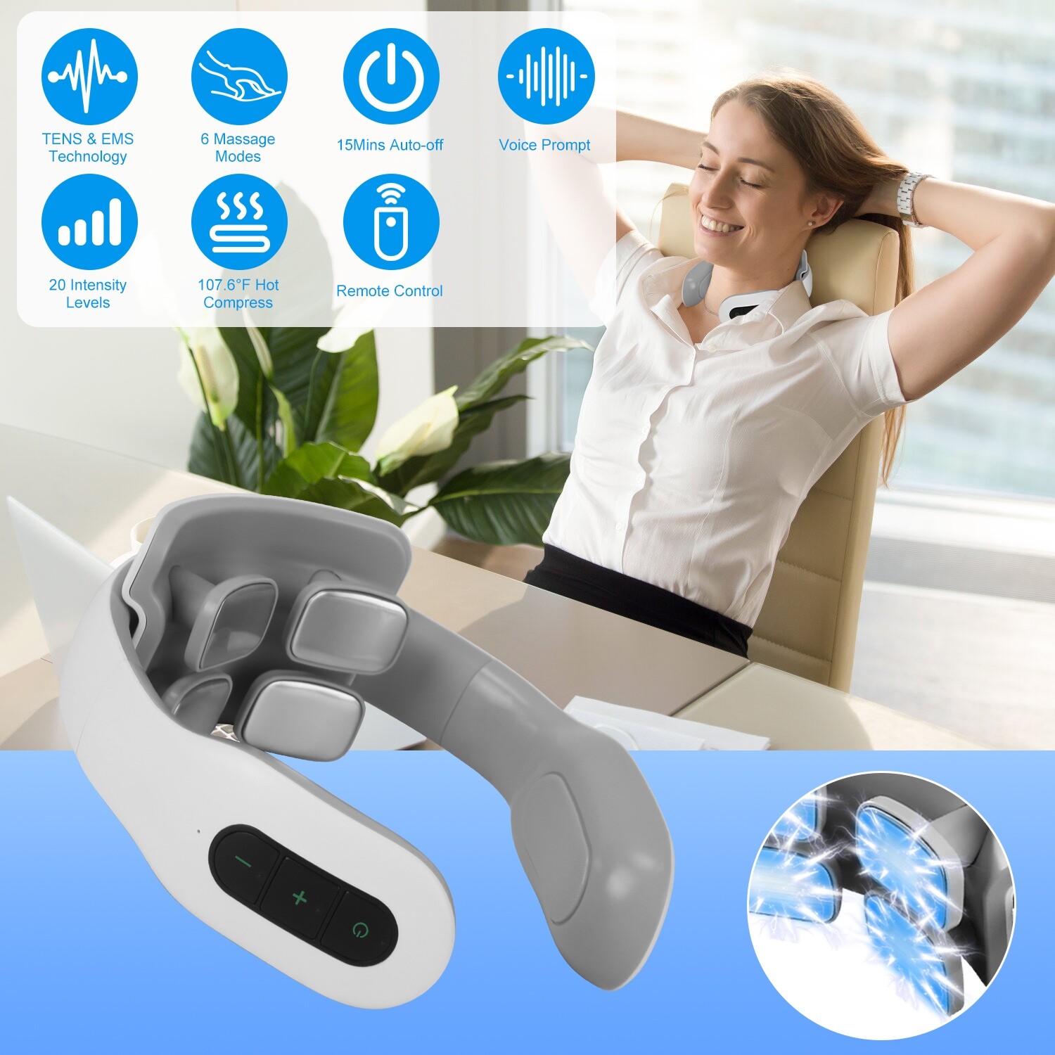 Cordless Portable Rechargeable Neck Massager w/ Heat -Back and Neck Massager