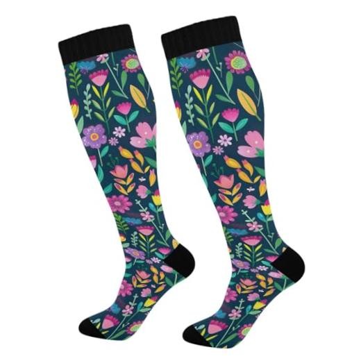 Compression Socks for Women and Men 20-30 mmHg Knee Colorful Floral Pattern