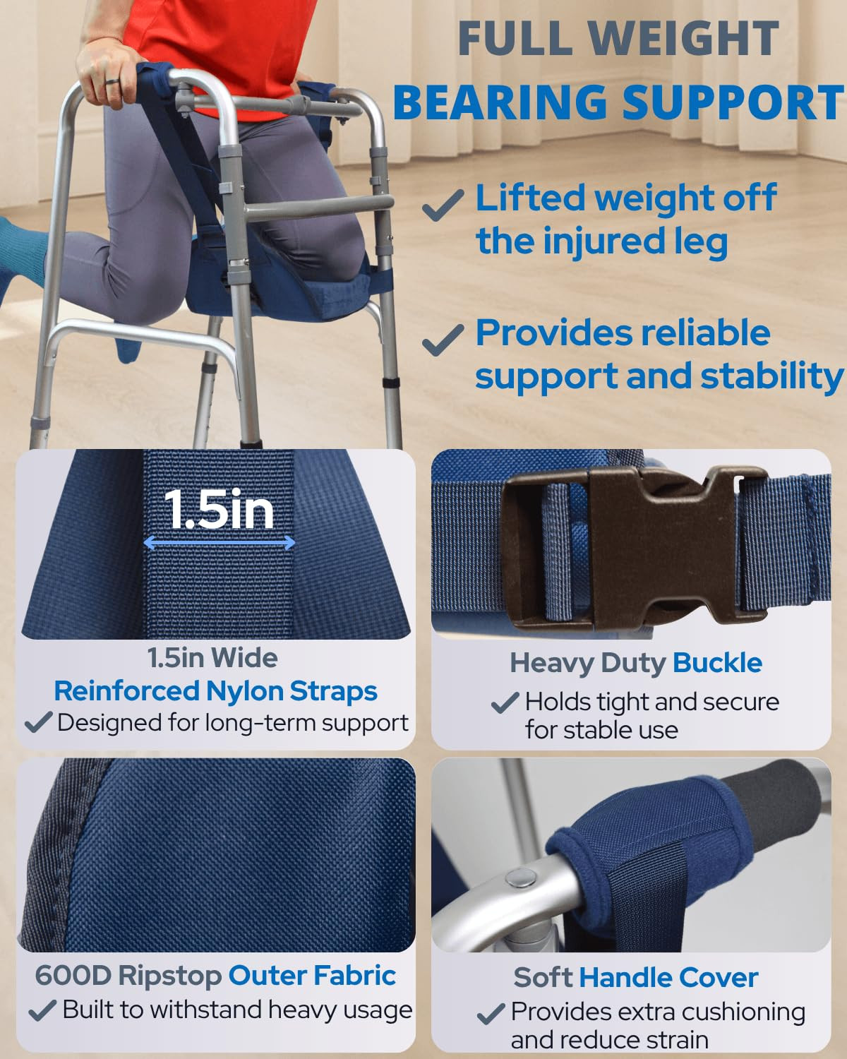 Walker Knee Sling, Knee Rest with Padding for Surgery Recovery | Alternative to