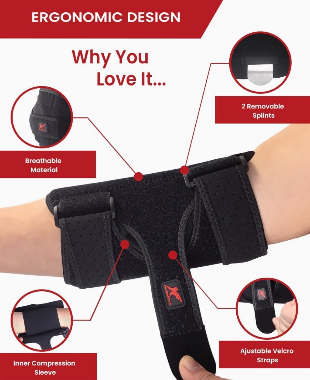 Hurmoya Elbow Brace Cubital Tunnel Syndrome Compression Sleeve Immobilizer,Large