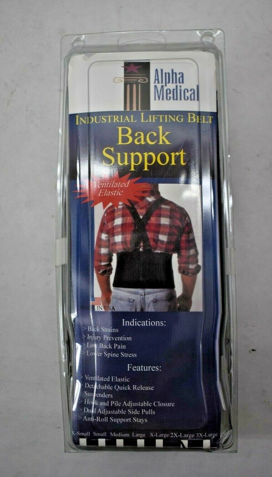 Alpha Medical Industrial Lifting Belt Back Support Ventilated Elastic Black 2XL