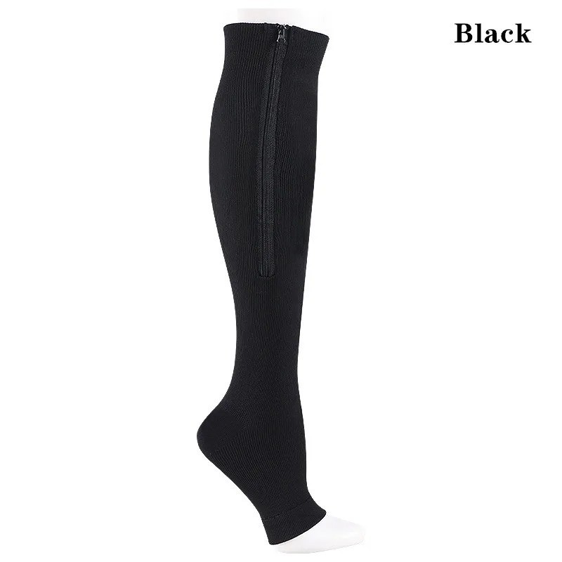 Compression Socks(Pack of 2pcs)Stocking 20-30mmHg Knee High Support Open Toe Zip