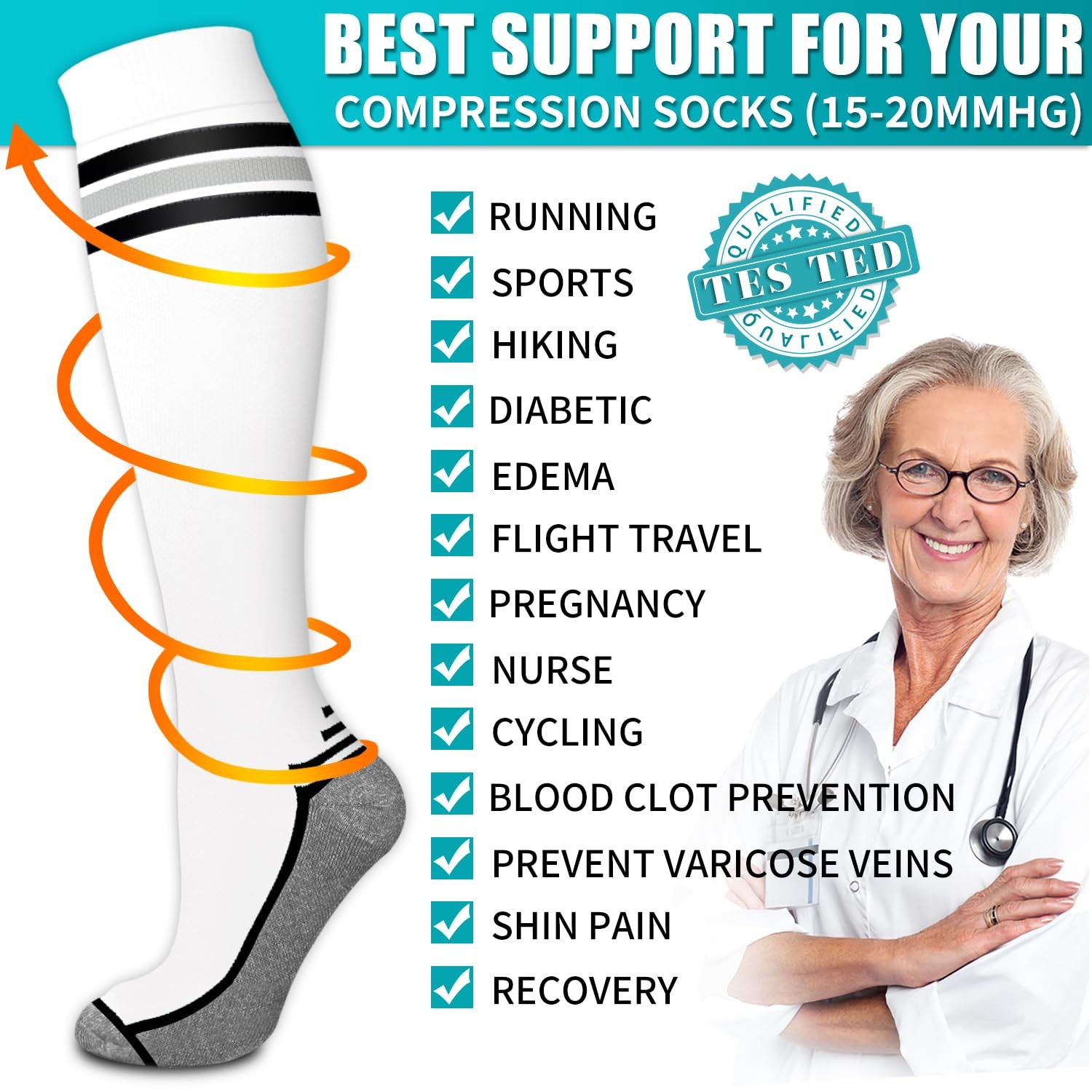 Copper Compression Socks for Men & Women, 6 Pairs, Support for Running