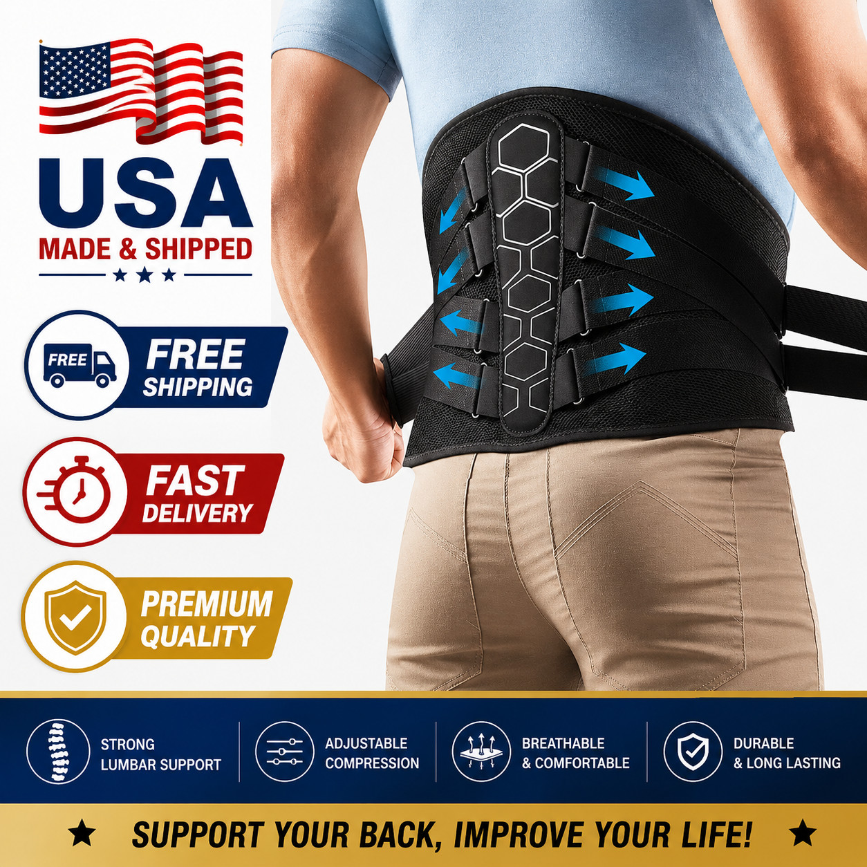 New Copper Fit X-Back Brace Lumbar Support for Lower Back Pain Relief