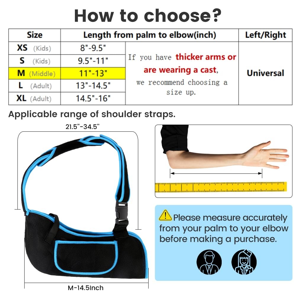 Arm Sling, Lightweight & Breathable Medical Sling with M (Middle), Blue
