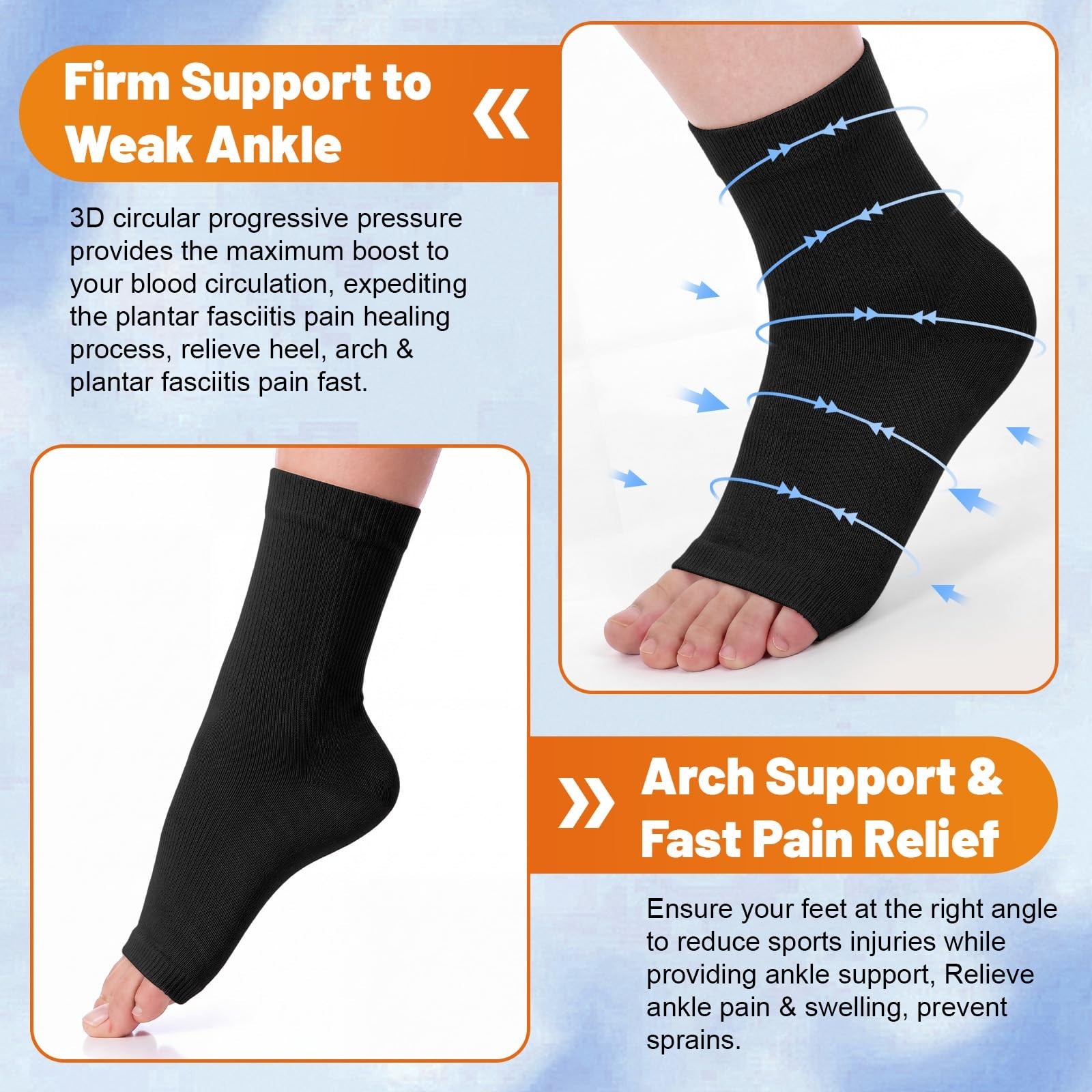 24 Pairs Ankle Brace Compression Sleeves for Plantar Fasciitis & Achilles Pain R