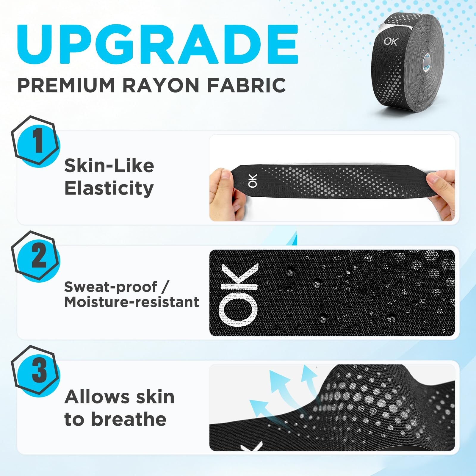 Kinesiology Tape 100 Strips 2″ x 27.8yd – Waterproof Athletic Muscle Support, Bl