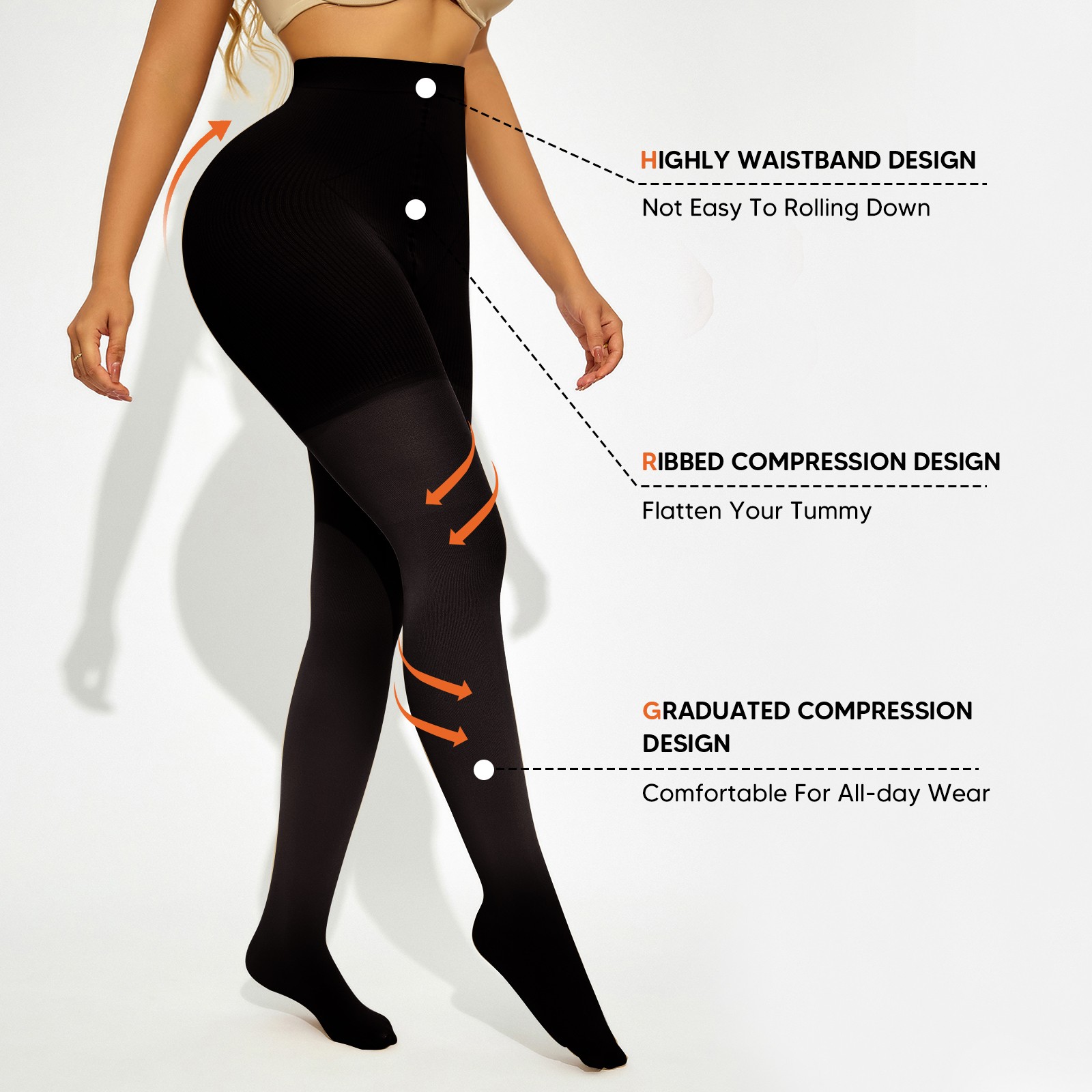 15-20 mmHg Compression Pantyhose for Women – High Waist Light Support Tights