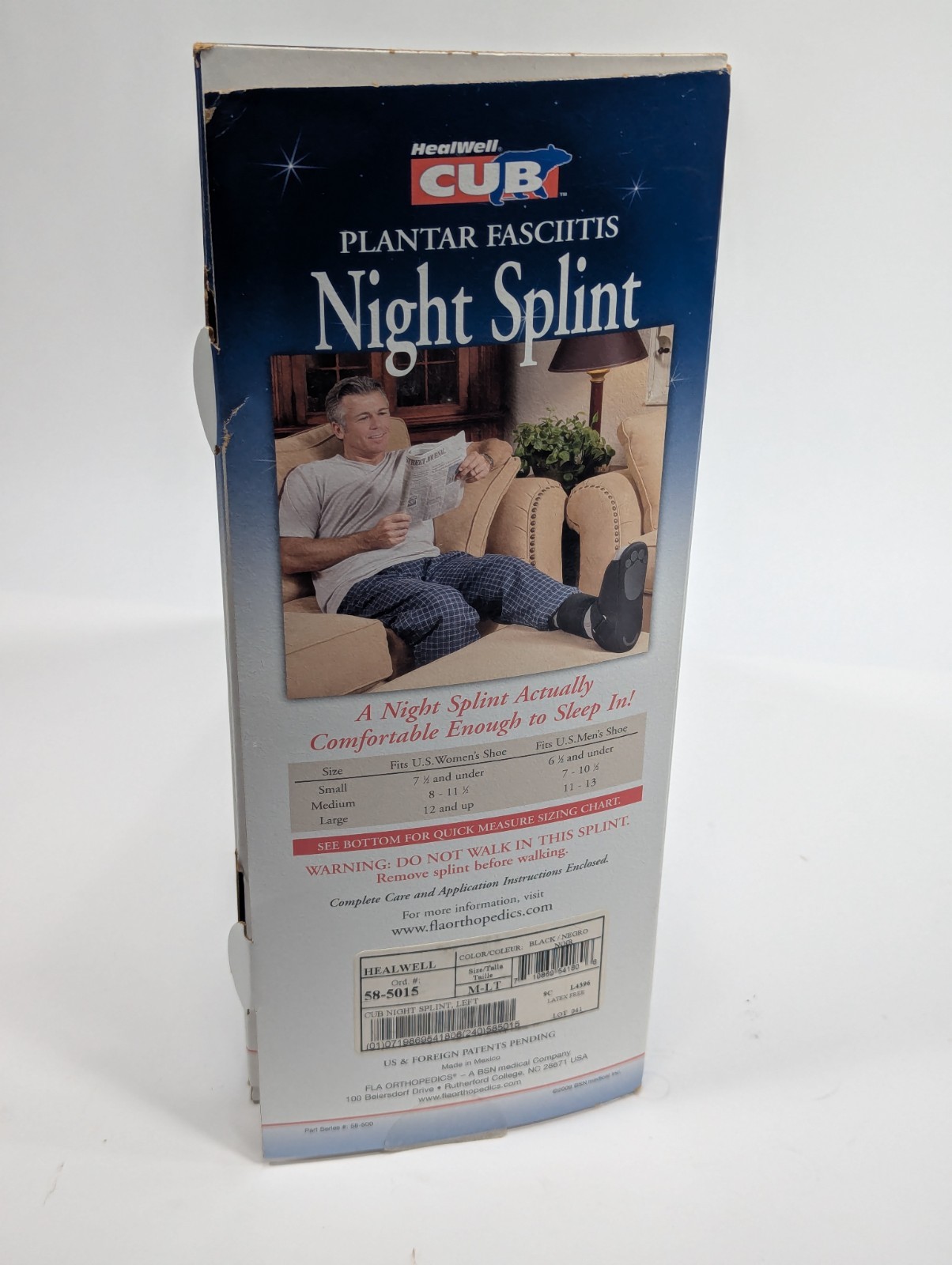 FLA Orthopedics HealWell CUB Night Splint for Plantar Fasciitis, Size M-LT L