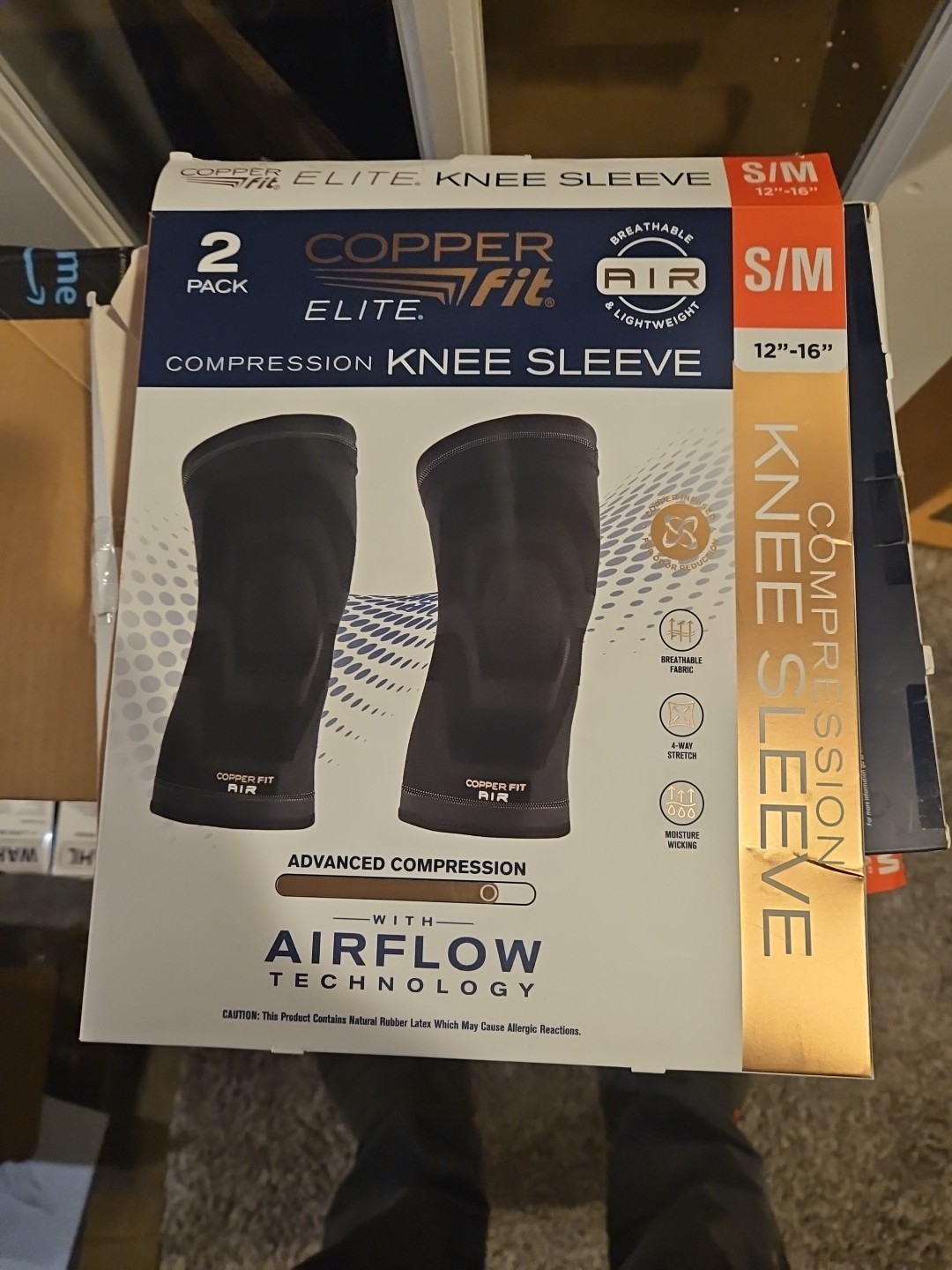 Copper Fit Elite Knee Compression Sleeve Brace Black S/M 12″-16″ Pain Relief NOB