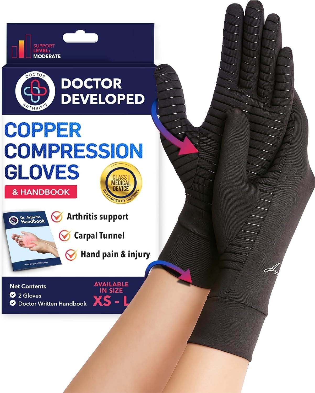 Large Compression Gloves for Arthritis Relief – Doctor Written Handbook Included