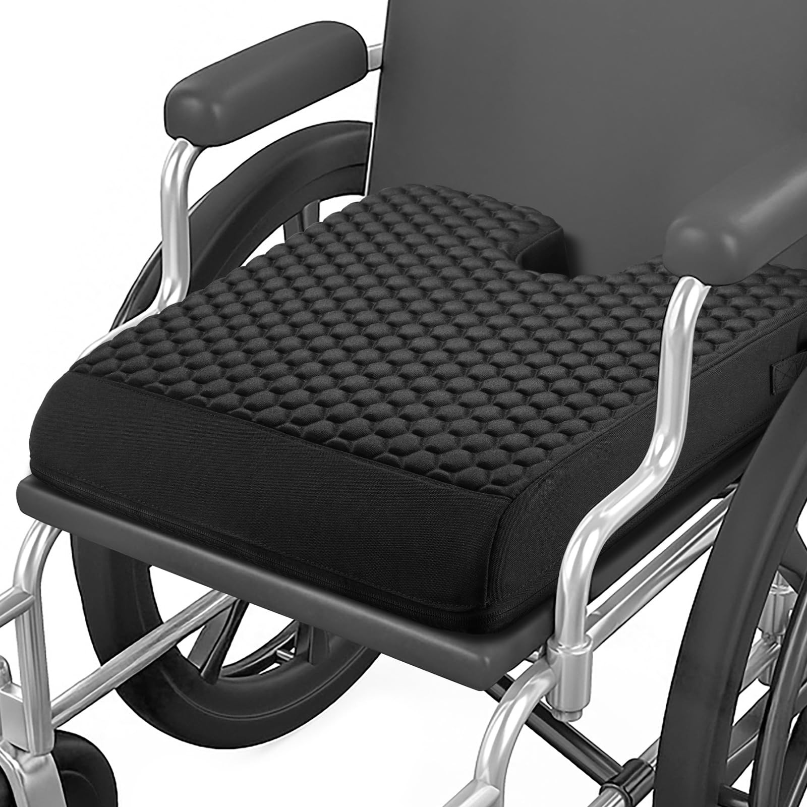 Wheelchair Seat Cushion with Honeycomb Message Dots & High Resilient Black