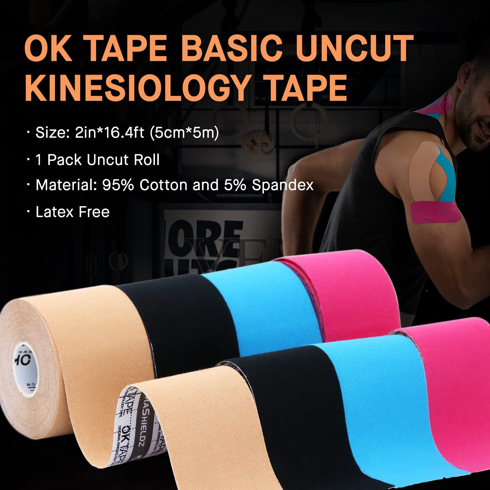 OK TAPE Kinesiology Tape, Regular Original Cotton Elastic Athletic – Light Blue