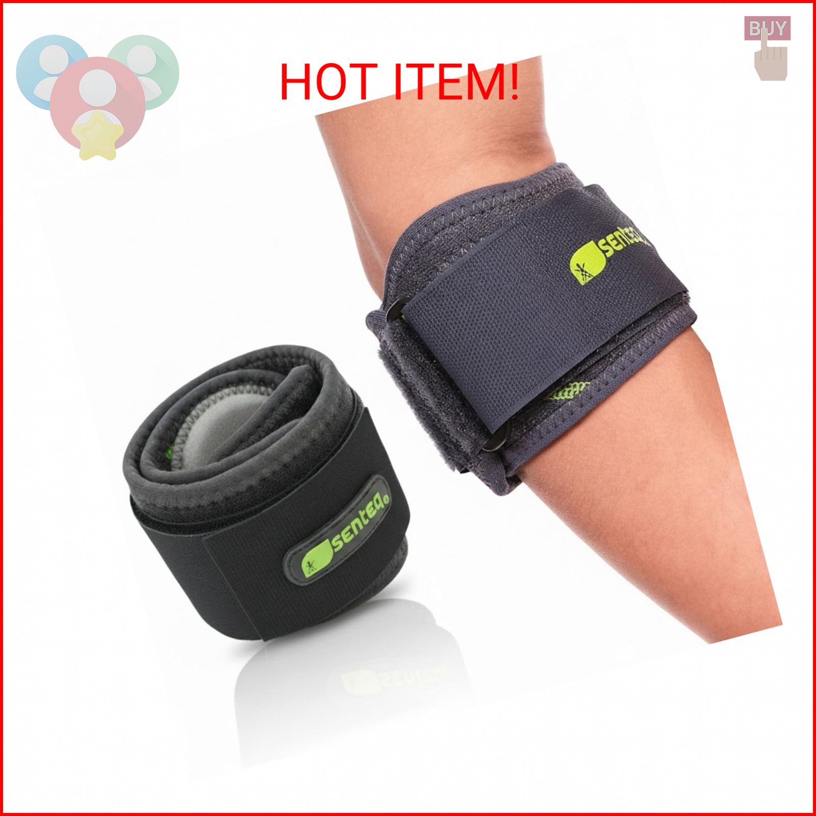 SENTEQ Tennis Elbow Brace Support Strap for Tendonitis and Forearm Pain Relief B