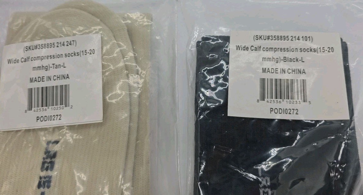 Compression Socks Wide Calf 15-20mmHg Black Tan Large Silver Steps 2 Pack New