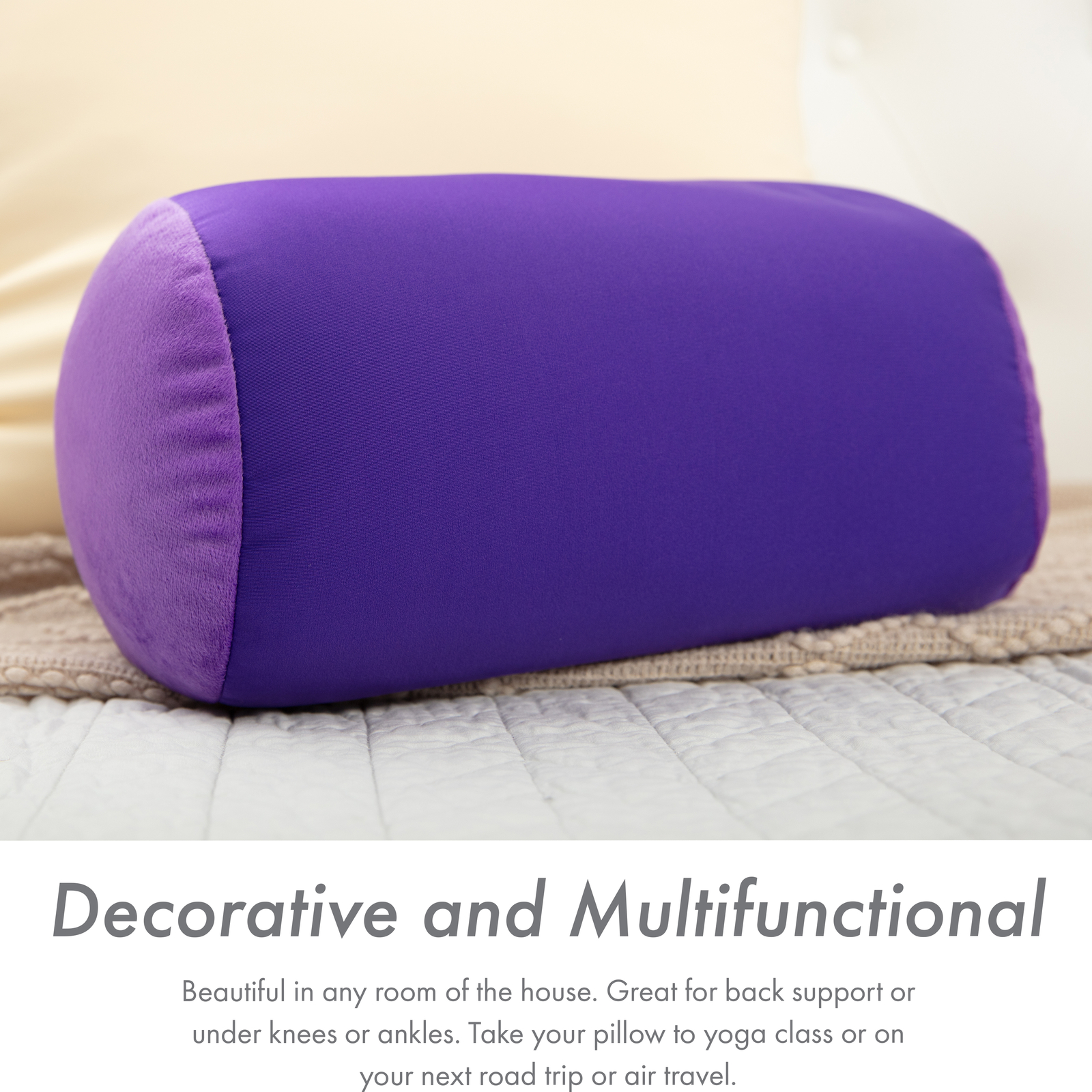 Microbead Bolster Neck Roll Pillow – Silky Feel, 14″ x 8″, Dark Lavender