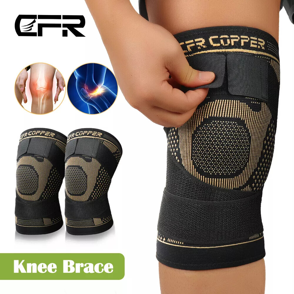 Copper Compression Knee Support Brace Sport Joint Pain Arthritis Relief Sleeve A
