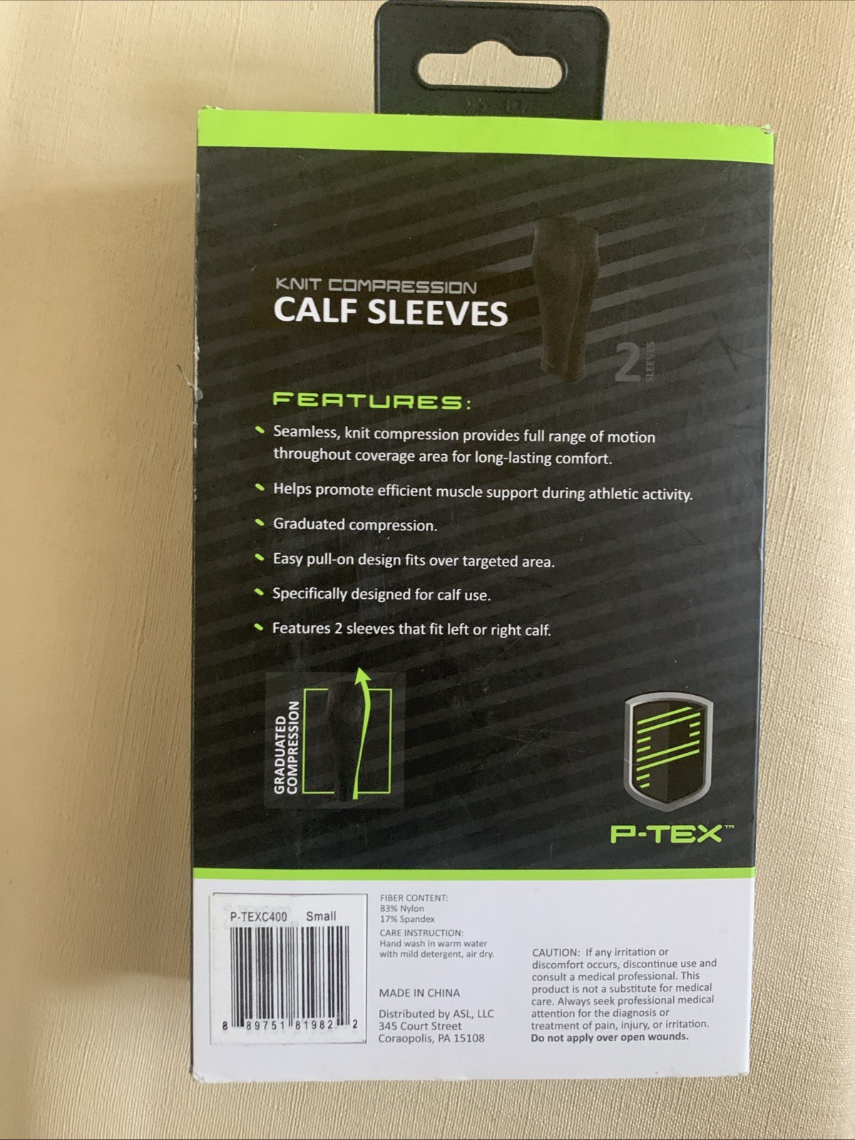 P-TEX ** KNIT COMPRESSION CALF SLEEVES **P-TEXC400” Small Pair **BLACK*NEW**