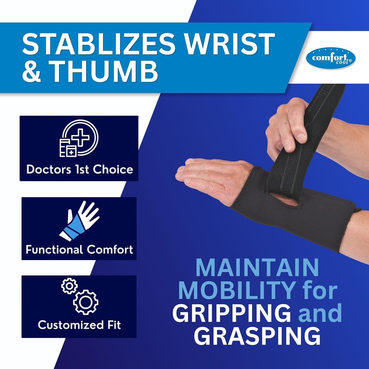 Comfort Cool Wrist Brace with Thumb Support- Arthritis & Tendinitis Relief Black