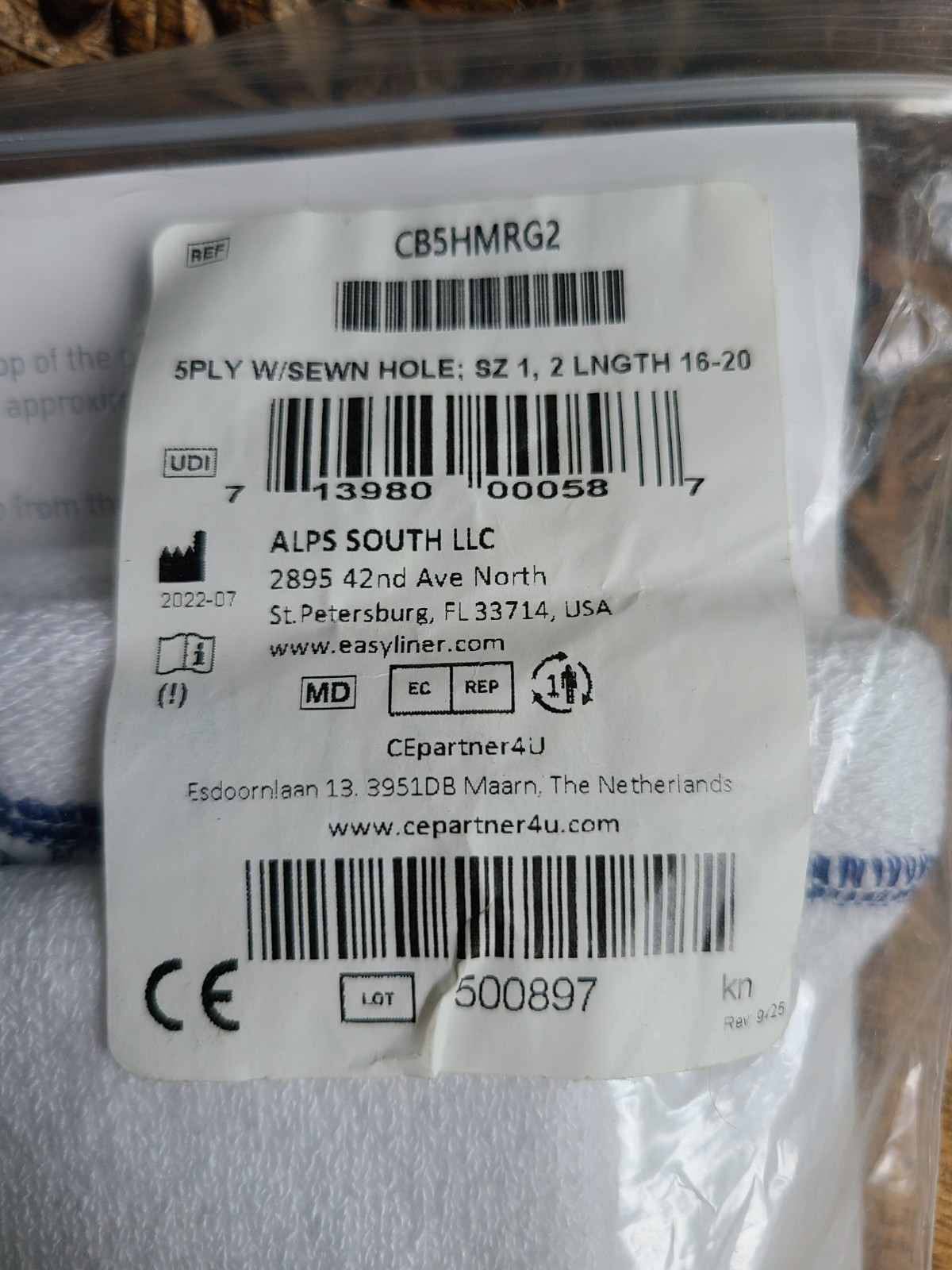 Cool Blue 5 Ply Prosthetic Sock Distal Hole Size 1-2 16-20″ USA Made New