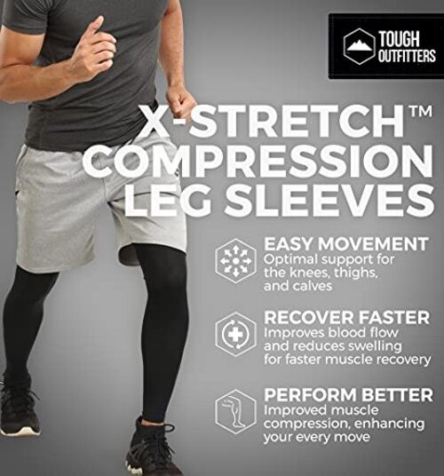 Compression Leg Sleeves – Full Leg Sleeves for Men, Women & Youth X-Large Black