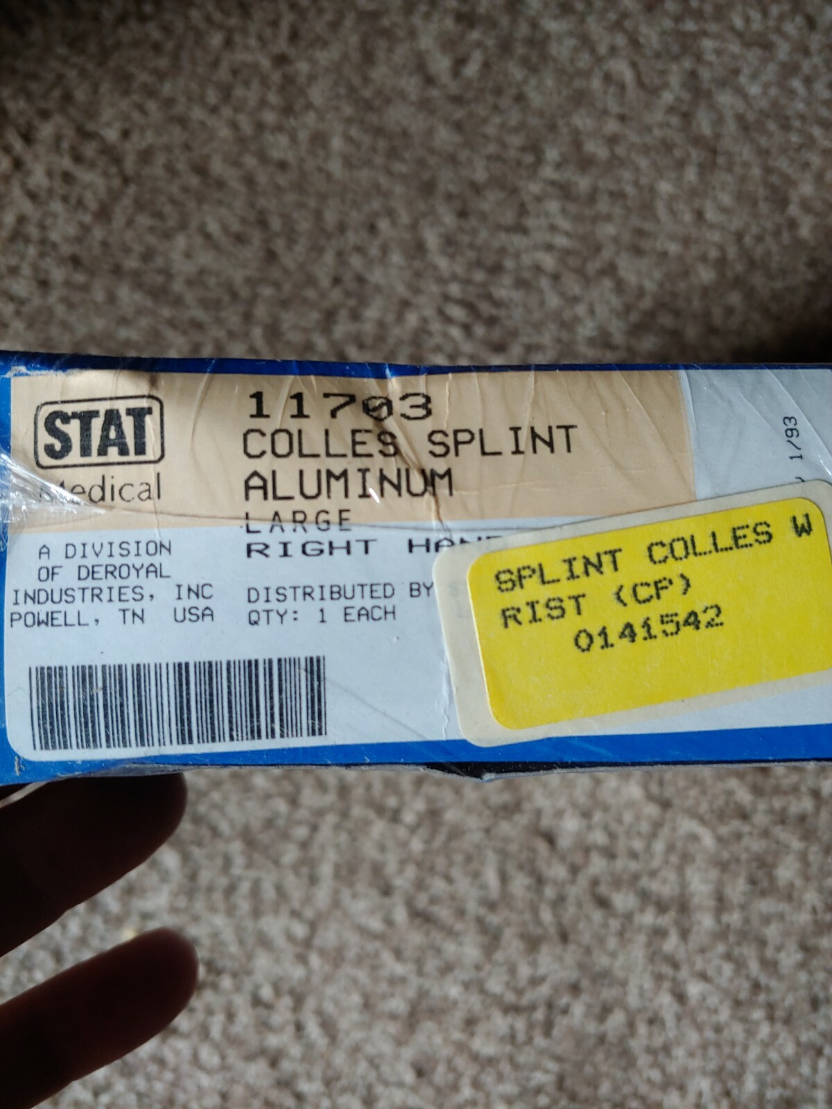 Stat Right Hand Wrist Brace And Support Colles Splint