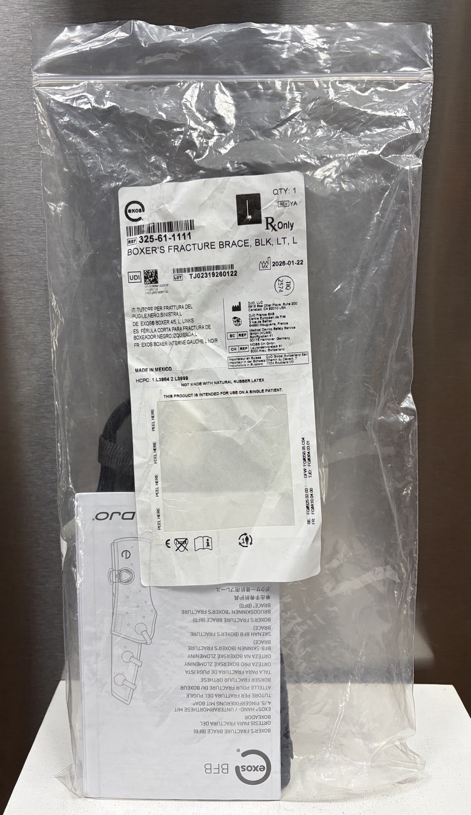 DJO Exos Boxer’s Fracture Brace Black Left Large 325-61-1111 NIP