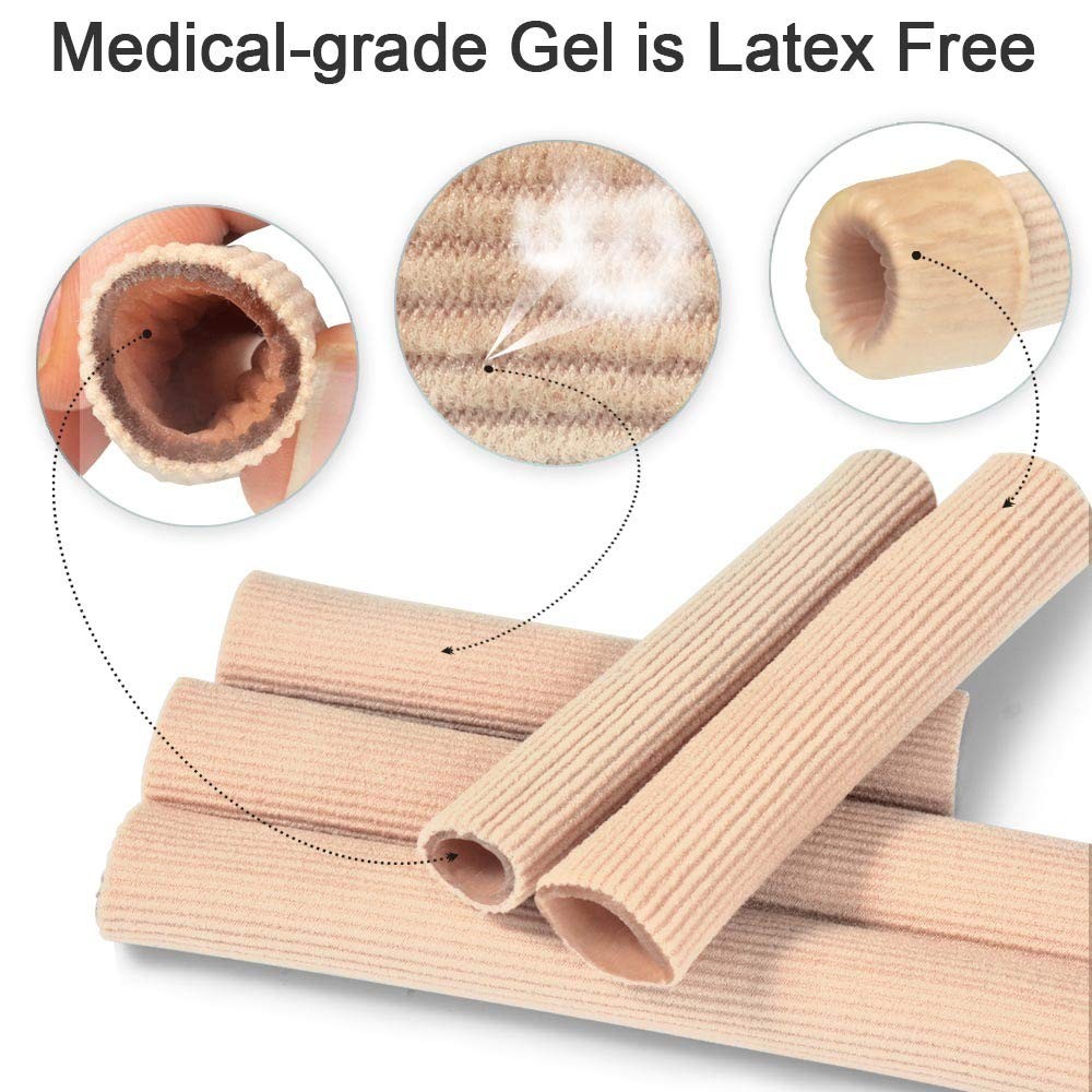 Cuttable Toe Tube Sleeves 5 Pack – Small Elastic Gel Protectors for Pain Relief,