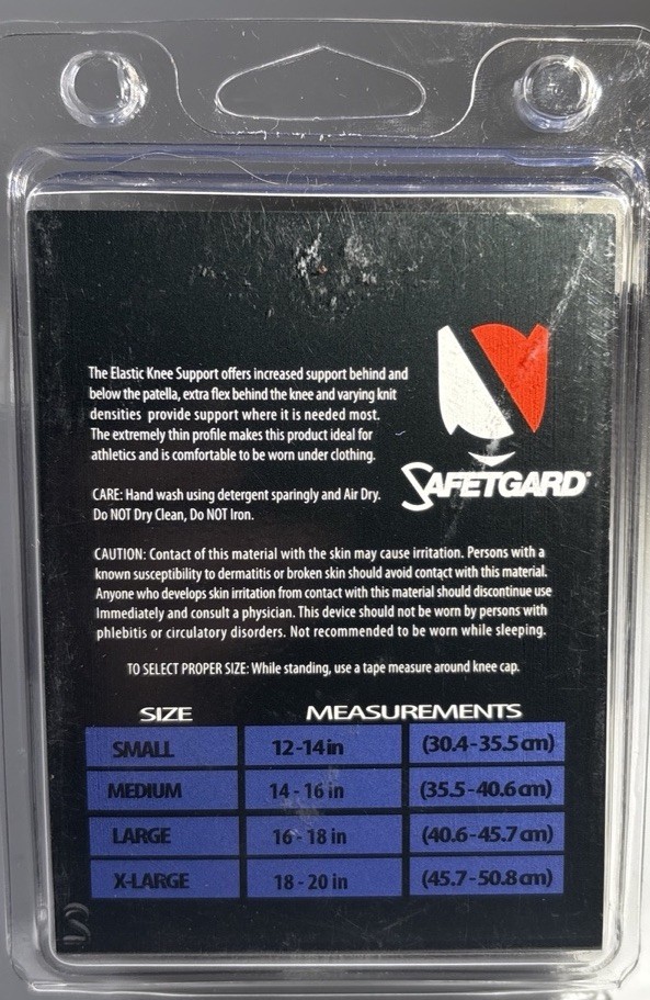 Safetgard All Sports(Football/Baseball)Compress Knee Support Small 13.5”-15”-NEW