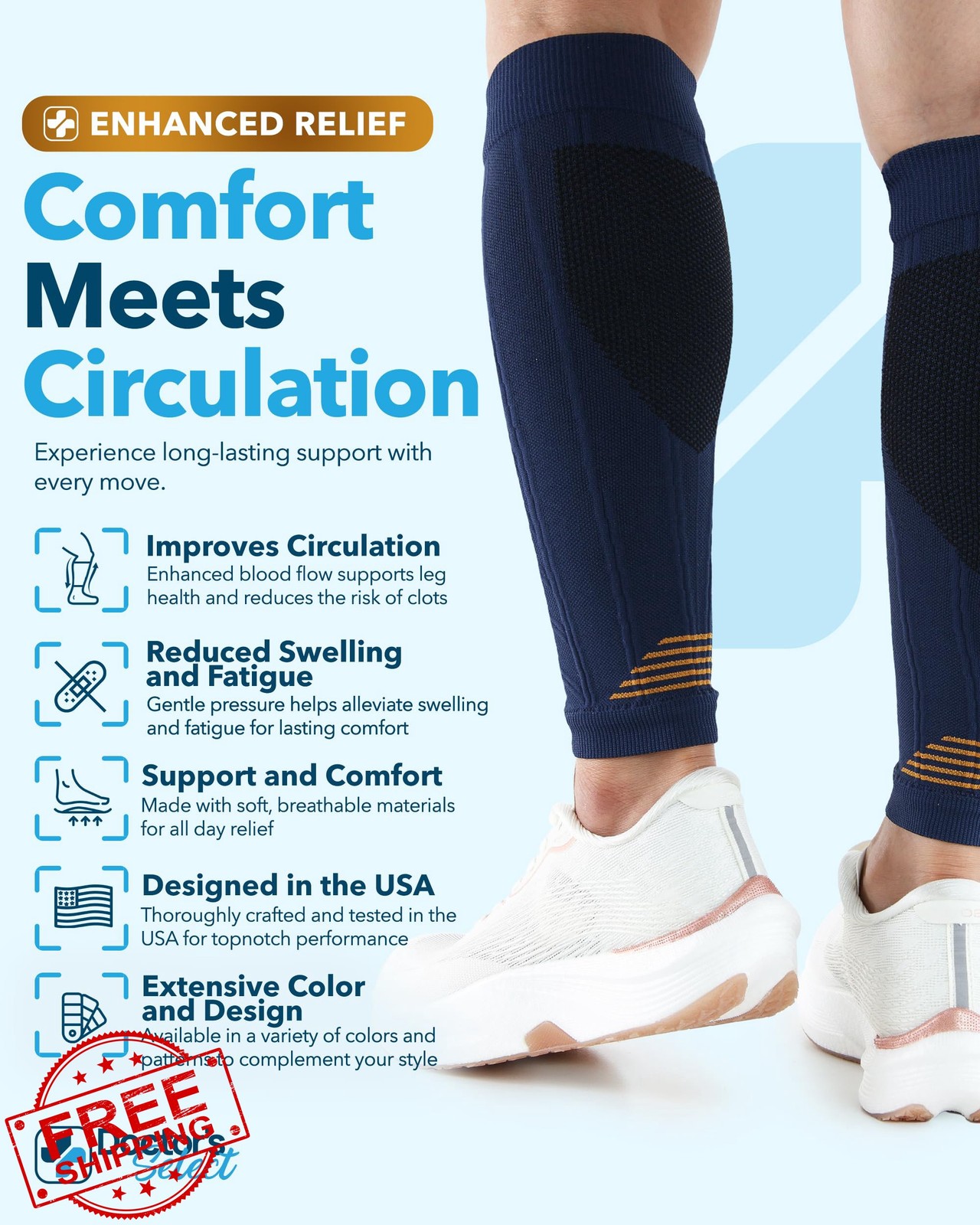 Doctor’s Select Copper Calf Compression Sleeve Gray/Navy 2 Pairs 4X-Large